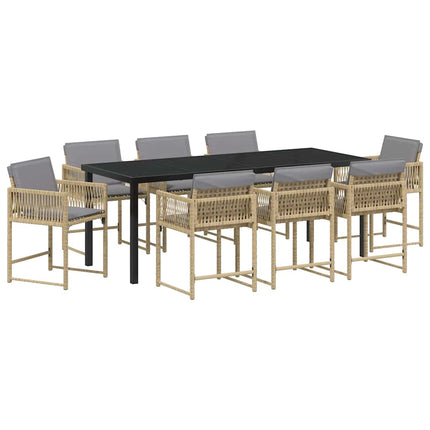 Trädgårdsmöbelset 9 pcs Beige konstrotting