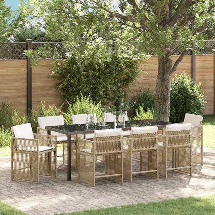 Trädgårdsmöbelset 9 pcs Beige konstrotting