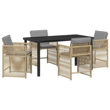 Trädgårdsmöbelset 5 pcs Beige konstrotting