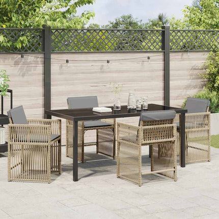 Trädgårdsmöbelset 5 pcs Beige konstrotting