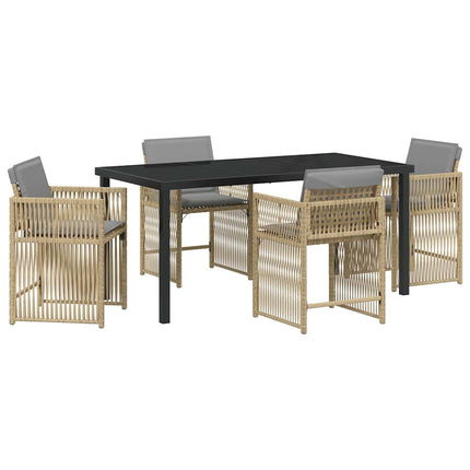 Trädgårdsmöbelset 5 pcs Beige konstrotting