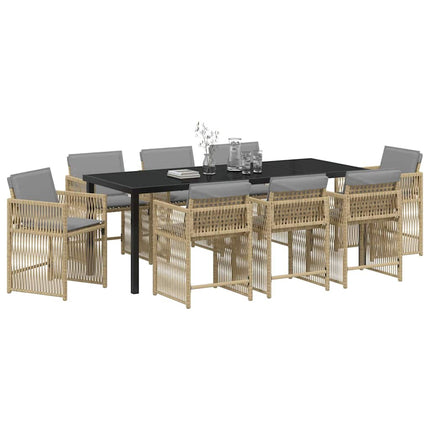 Trädgårdsmöbelset 9 pcs Beige konstrotting