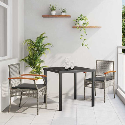 Trädgårdsmöbelset med kudde 3 pcs Grå och svart Rotting