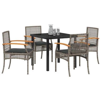 Trädgårdsmöbelset med kudde 5 pcs Grå och svart Rotting