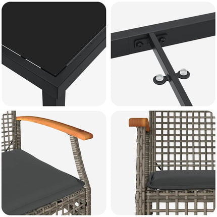 Trädgårdsmöbelset med kudde 5 pcs Grå och svart Rotting