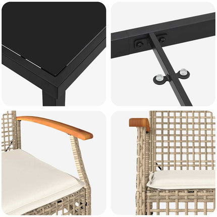 Trädgårdsmöbelset med kudde 3 pcs Beige och svart Rotting