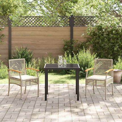 Trädgårdsmöbelset med kudde 3 pcs Beige och svart Rotting
