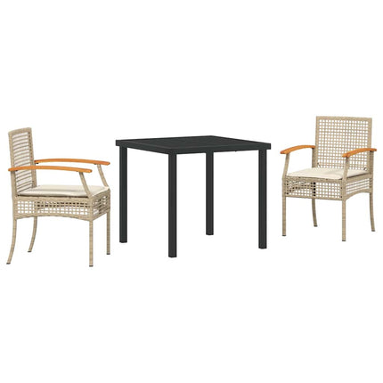 Trädgårdsmöbelset med kudde 3 pcs Beige och svart Rotting