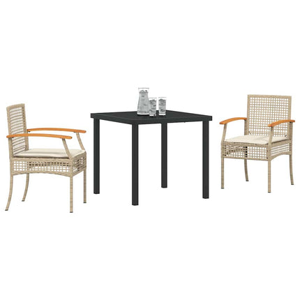 Trädgårdsmöbelset med kudde 3 pcs Beige och svart Rotting