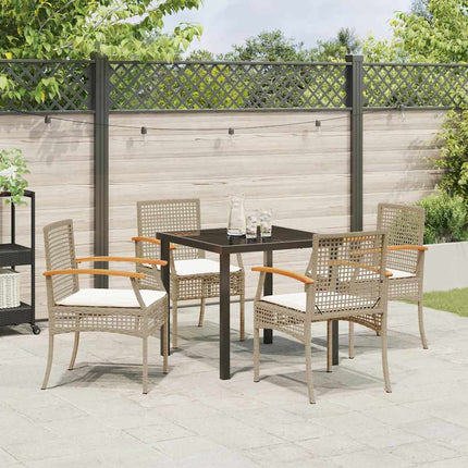 Trädgårdsmöbelset med kudde 5 pcs Beige och svart Rotting