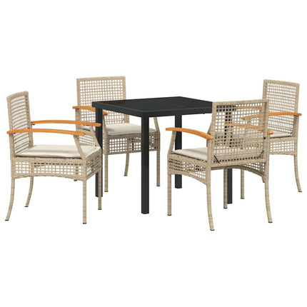 Trädgårdsmöbelset med kudde 5 pcs Beige och svart Rotting