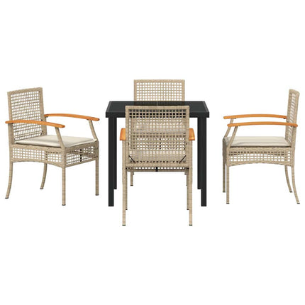 Trädgårdsmöbelset med kudde 5 pcs Beige och svart Rotting
