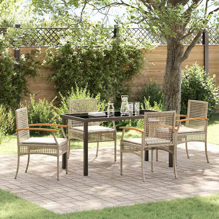 Trädgårdsmöbelset med kudde 5 pcs Beige och svart Rotting