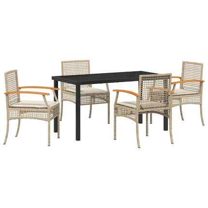 Trädgårdsmöbelset med kudde 5 pcs Beige och svart Rotting