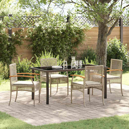 Trädgårdsmöbelset med kudde 5 pcs Beige och svart Rotting