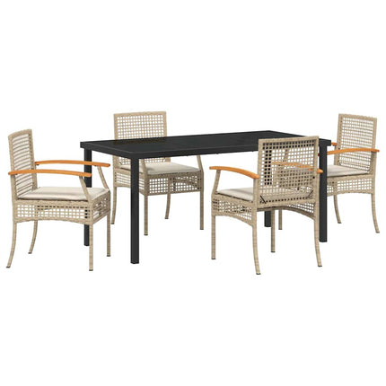 Trädgårdsmöbelset med kudde 5 pcs Beige och svart Rotting