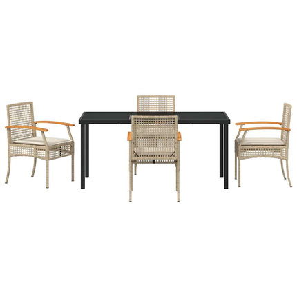 Trädgårdsmöbelset med kudde 5 pcs Beige och svart Rotting