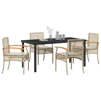 Trädgårdsmöbelset med kudde 5 pcs Beige och svart Rotting