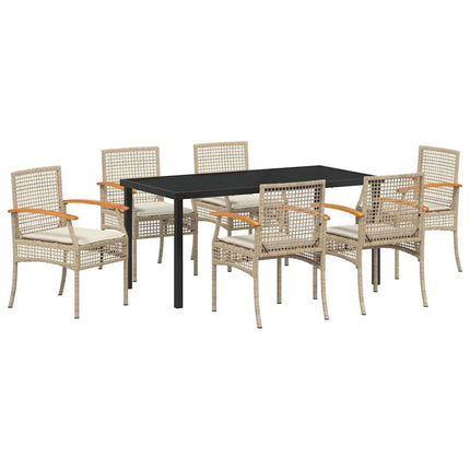 Trädgårdsmöbelset med kudde 7 pcs Beige och svart Rotting