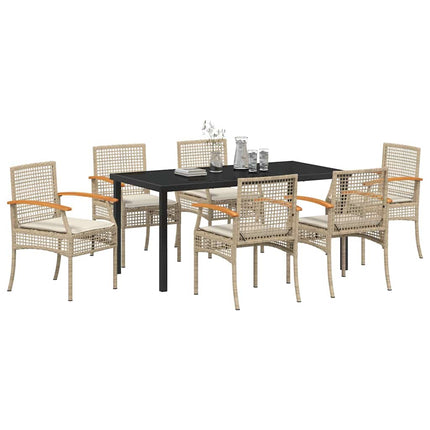 Trädgårdsmöbelset med kudde 7 pcs Beige och svart Rotting