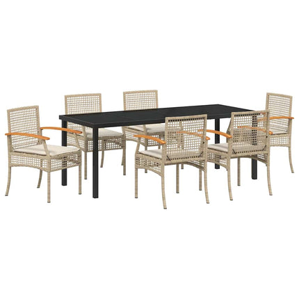 Trädgårdsmöbelset med kudde 7 pcs Beige och svart Rotting