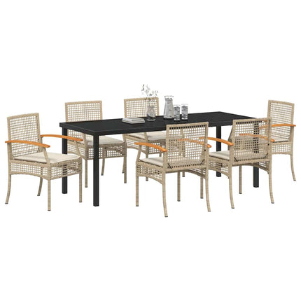 Trädgårdsmöbelset med kudde 7 pcs Beige och svart Rotting