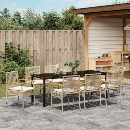 Trädgårdsmöbelset med kudde 9 pcs Beige och svart Rotting