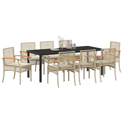 Trädgårdsmöbelset med kudde 9 pcs Beige och svart Rotting