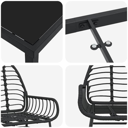Trädgårdsmöbelset 9 pcs Svart konstrotting