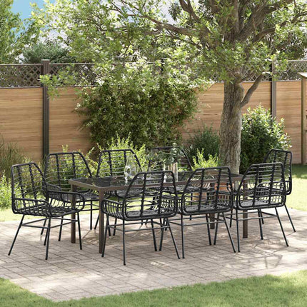 Trädgårdsmöbelset 9 pcs Svart konstrotting