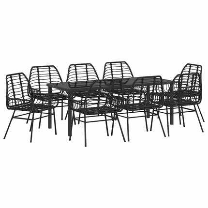 Trädgårdsmöbelset 9 pcs Svart konstrotting