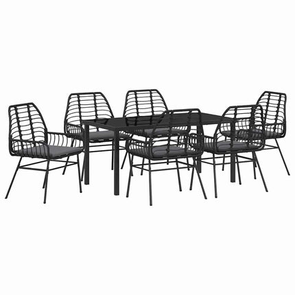Trädgårdsmöbelset 7 pcs Svart konstrotting