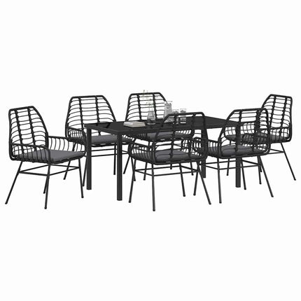 Trädgårdsmöbelset 7 pcs Svart konstrotting