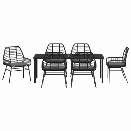 Trädgårdsmöbelset 7 pcs Svart konstrotting