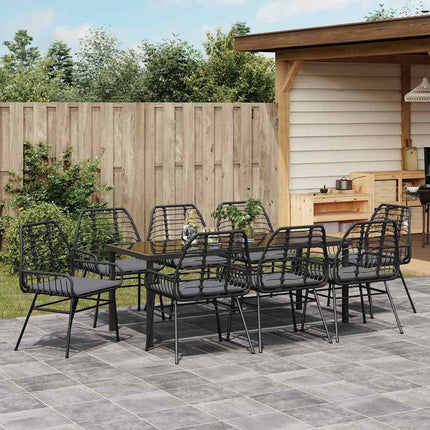 Trädgårdsmöbelset 9 pcs Svart konstrotting