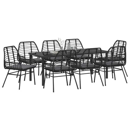 Trädgårdsmöbelset 9 pcs Svart konstrotting