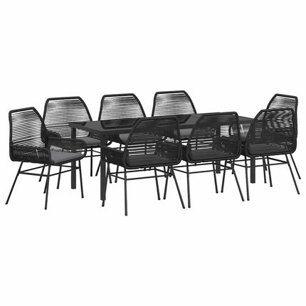 Trädgårdsmöbelset med kudde 9 pcs Svart konstrotting