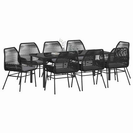 Trädgårdsmöbelset med kudde 9 pcs Svart konstrotting