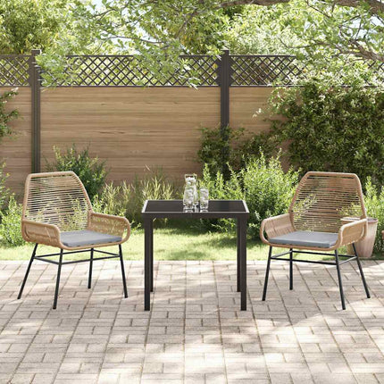 Trädgårdsmöbelset med kudde 3 pcs Brun konstrotting