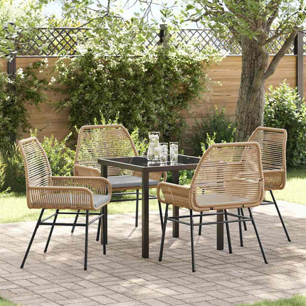 Trädgårdsmöbelset med kudde 5 pcs Brun konstrotting