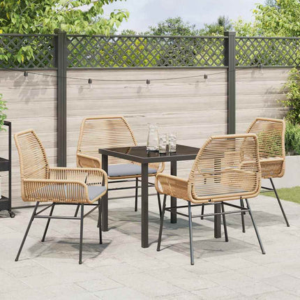 Trädgårdsmöbelset med kudde 5 pcs Brun konstrotting
