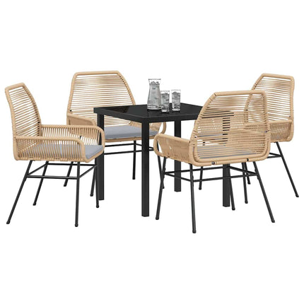 Trädgårdsmöbelset med kudde 5 pcs Brun konstrotting