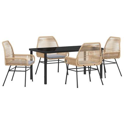 Trädgårdsmöbelset med kudde 5 pcs Brun konstrotting