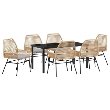 Trädgårdsmöbelset med kudde 7 pcs Brun konstrotting