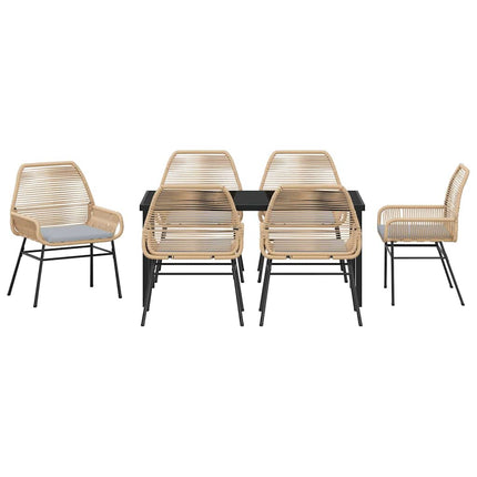 Trädgårdsmöbelset med kudde 7 pcs Brun konstrotting