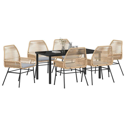 Trädgårdsmöbelset med kudde 7 pcs Brun konstrotting