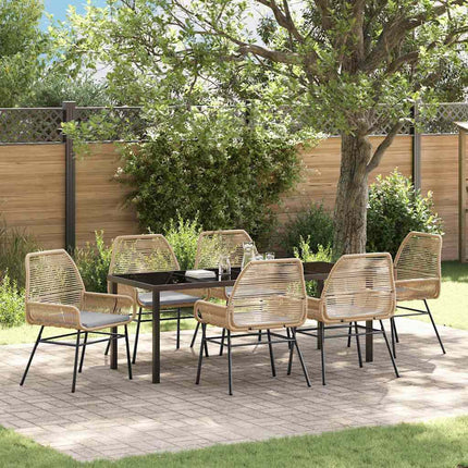 Trädgårdsmöbelset med kudde 7 pcs Brun konstrotting