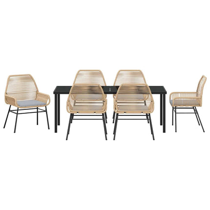 Trädgårdsmöbelset med kudde 7 pcs Brun konstrotting