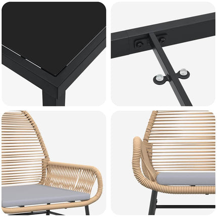 Trädgårdsmöbelset med kudde 9 pcs Brun konstrotting
