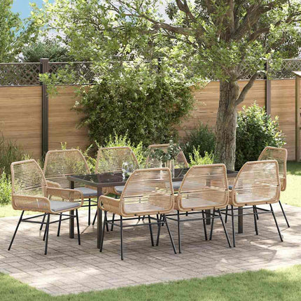 Trädgårdsmöbelset med kudde 9 pcs Brun konstrotting